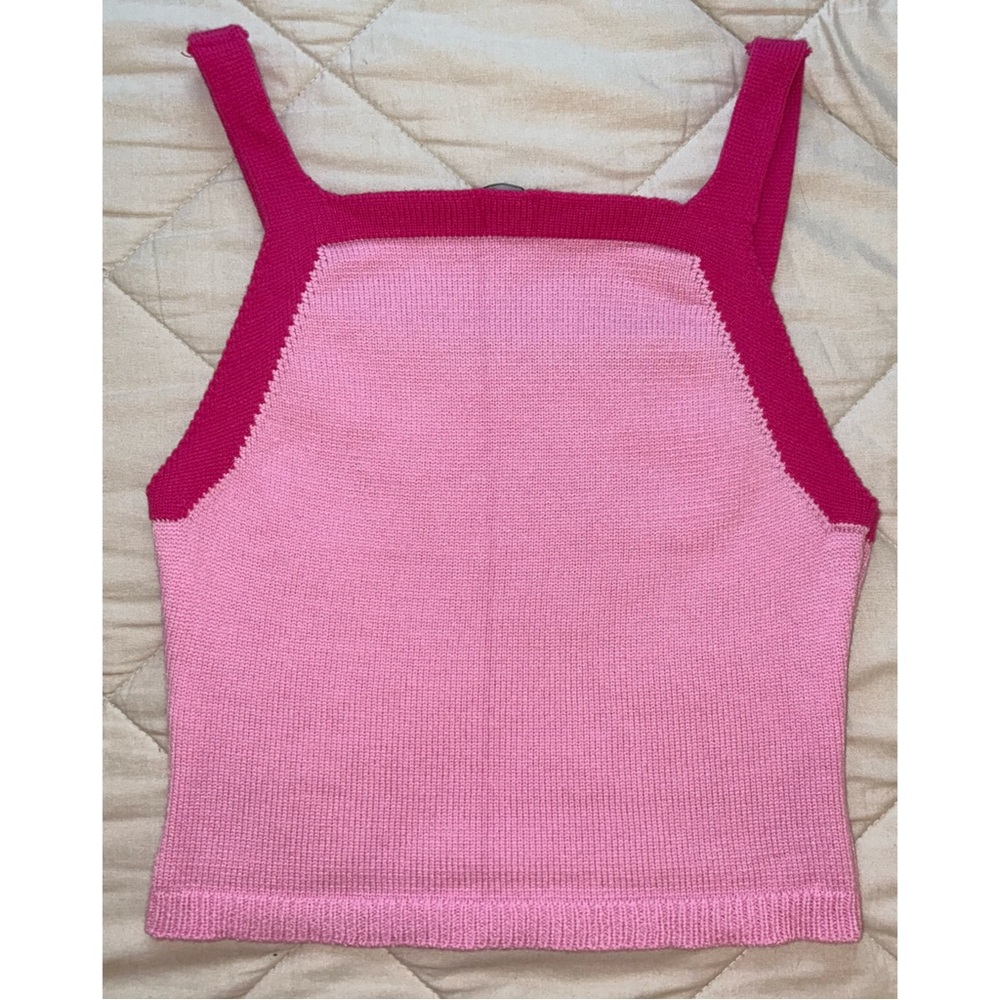 NWOT Pink Contrast Binding Knitted Crop Top - Picture 6 of 7